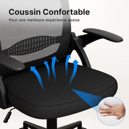 naspaluro Office Chair with Folding Armrest, Office Chair with Lumbar Support, Office Chair with 45 cm Medium Backrest