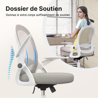 naspaluro Office Chair with Folding Armrest, Office Chair with Lumbar Support, Office Chair with 45 cm Medium Backrest