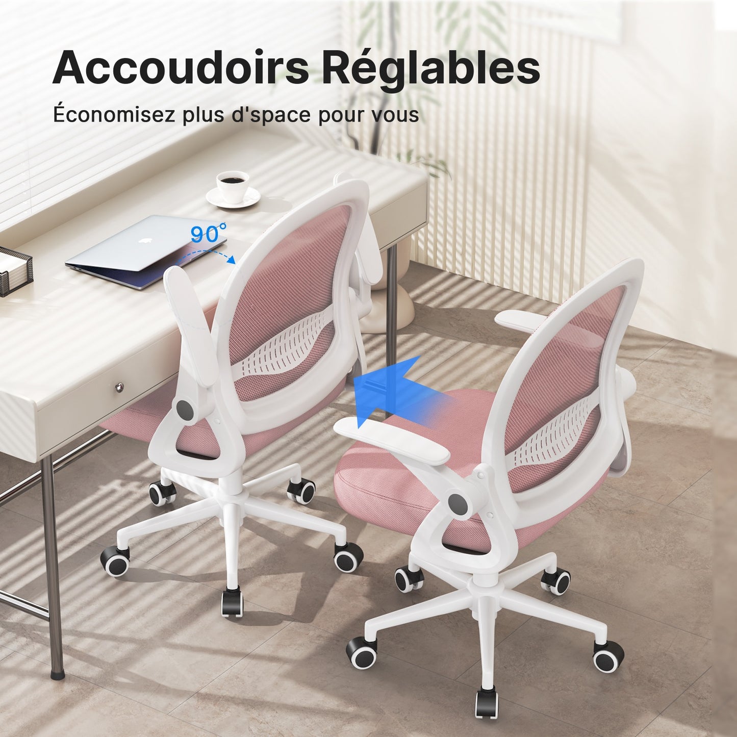 naspaluro Office Chair with Folding Armrest, Office Chair with Lumbar Support, Office Chair with 45 cm Medium Backrest