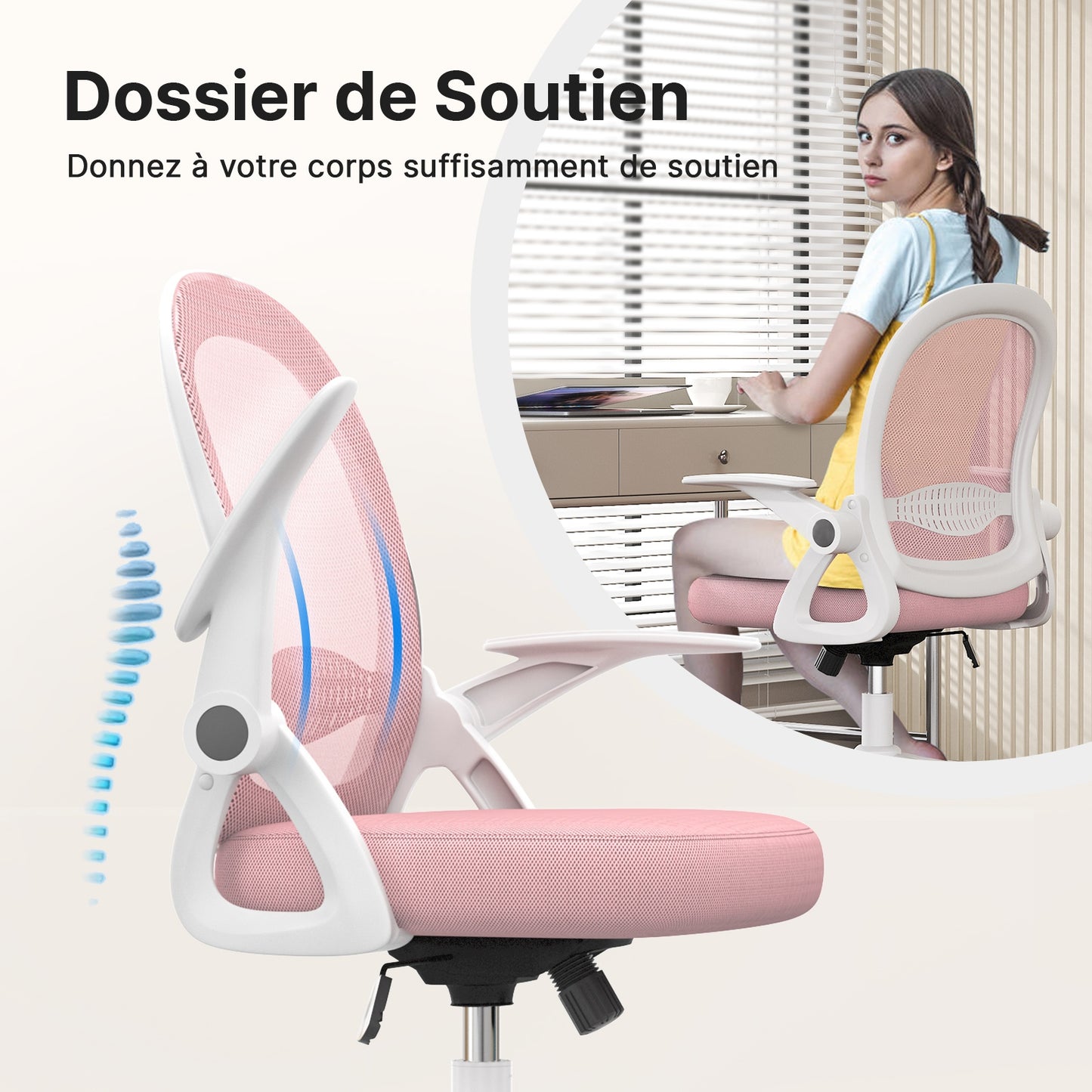 naspaluro Office Chair with Folding Armrest, Office Chair with Lumbar Support, Office Chair with 45 cm Medium Backrest