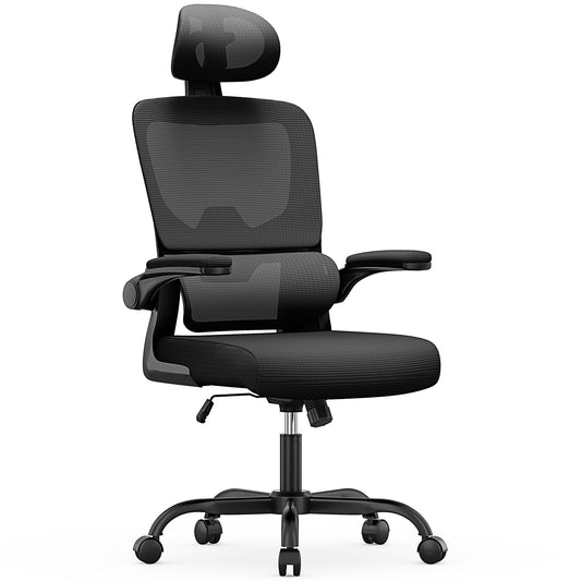 Chaise de Bureau Ergonomique: Fauteuil Bureau avec Support Lombaire en C,Dossier et Appui-tête Réglables,Reversible Armrest,Siege en Maille Respirante Convient à la Maison Bureau