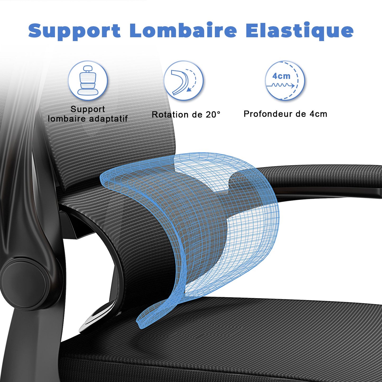 Chaise de Bureau Ergonomique: Fauteuil Bureau avec Support Lombaire en C,Dossier et Appui-tête Réglables,Reversible Armrest,Siege en Maille Respirante Convient à la Maison Bureau