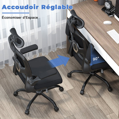 Chaise de Bureau Ergonomique: Fauteuil Bureau avec Support Lombaire en C,Dossier et Appui-tête Réglables,Reversible Armrest,Siege en Maille Respirante Convient à la Maison Bureau