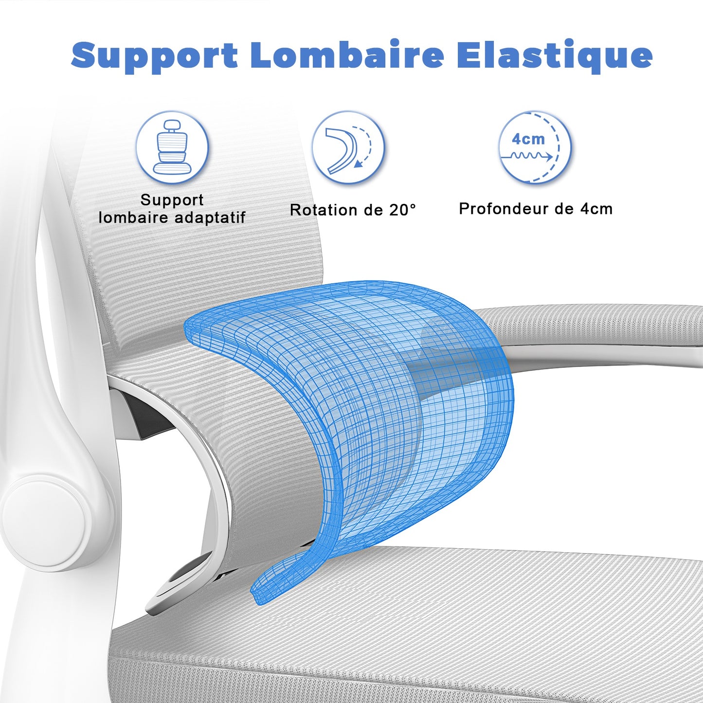Chaise de Bureau Ergonomique: Fauteuil Bureau avec Support Lombaire en C,Dossier et Appui-tête Réglables,Reversible Armrest,Siege en Maille Respirante Convient à la Maison Bureau