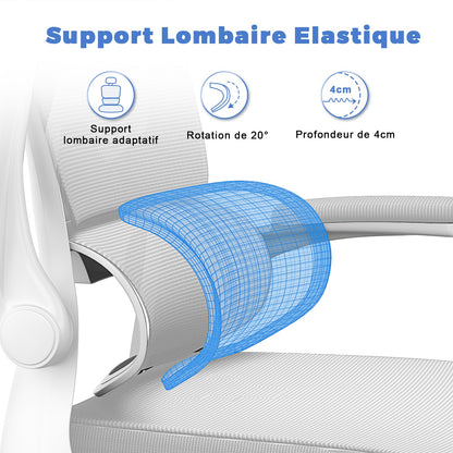 Chaise de Bureau Ergonomique: Fauteuil Bureau avec Support Lombaire en C,Dossier et Appui-tête Réglables,Reversible Armrest,Siege en Maille Respirante Convient à la Maison Bureau