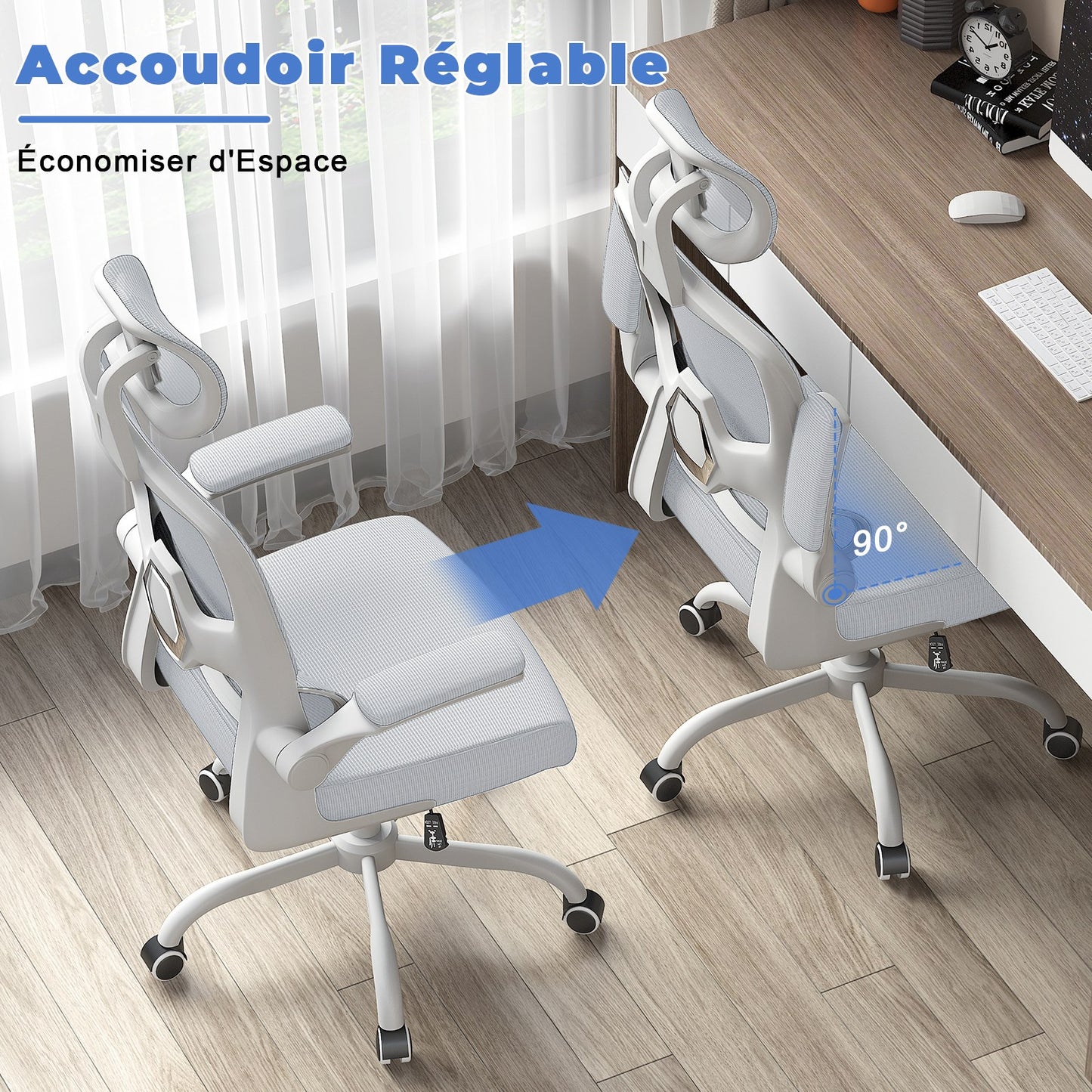 Chaise de Bureau Ergonomique: Fauteuil Bureau avec Support Lombaire en C,Dossier et Appui-tête Réglables,Reversible Armrest,Siege en Maille Respirante Convient à la Maison Bureau