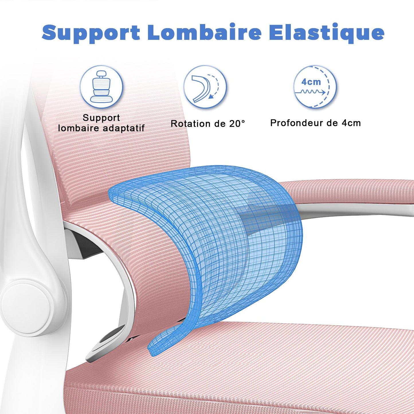 Chaise de Bureau Ergonomique: Fauteuil Bureau avec Support Lombaire en C,Dossier et Appui-tête Réglables,Reversible Armrest,Siege en Maille Respirante Convient à la Maison Bureau
