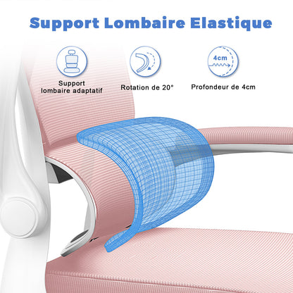 Chaise de Bureau Ergonomique: Fauteuil Bureau avec Support Lombaire en C,Dossier et Appui-tête Réglables,Reversible Armrest,Siege en Maille Respirante Convient à la Maison Bureau