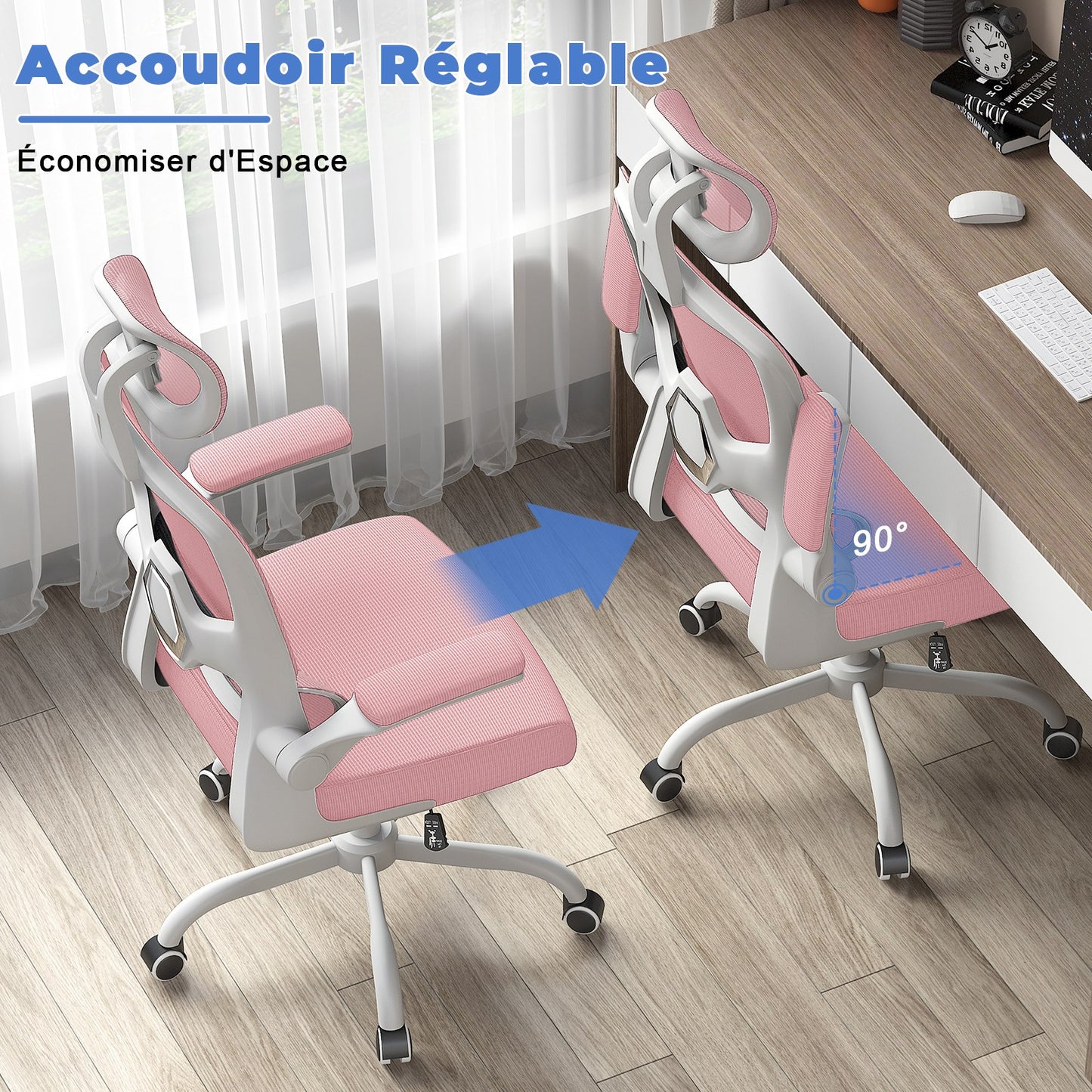 Chaise de Bureau Ergonomique: Fauteuil Bureau avec Support Lombaire en C,Dossier et Appui-tête Réglables,Reversible Armrest,Siege en Maille Respirante Convient à la Maison Bureau