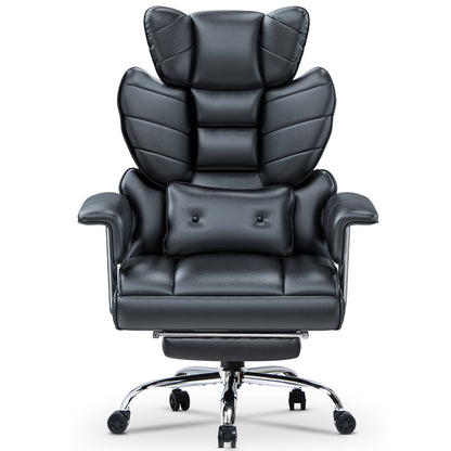 naspaluro Chaise Bureau Ergonomique à Hauteur Réglable,Fauteuil de Bureau avec Repose-Pieds Télescopique,Lombaire&Appui,Soutien Lombaire,Dossier Inclinable,PU Cuir