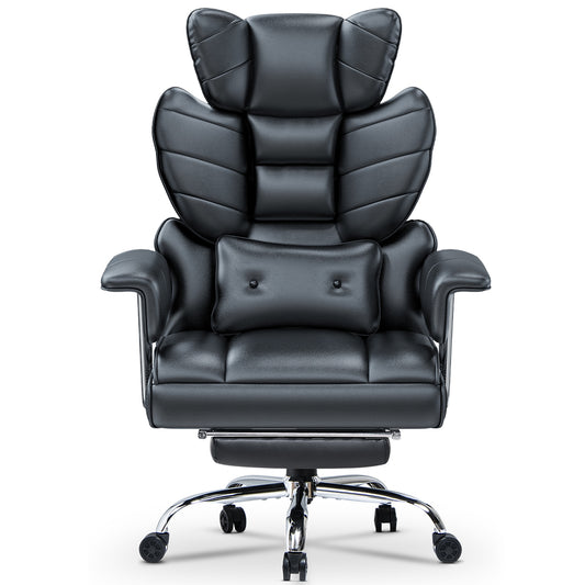 naspaluro Chaise Bureau Ergonomique à Hauteur Réglable,Fauteuil de Bureau avec Repose-Pieds Télescopique,Lombaire&Appui,Soutien Lombaire,Dossier Inclinable,PU Cuir