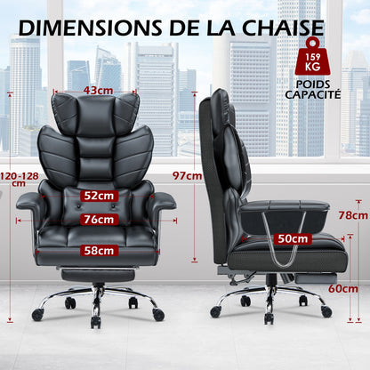 naspaluro Chaise Bureau Ergonomique à Hauteur Réglable,Fauteuil de Bureau avec Repose-Pieds Télescopique,Lombaire&Appui,Soutien Lombaire,Dossier Inclinable,PU Cuir
