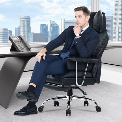 naspaluro Chaise Bureau Ergonomique à Hauteur Réglable,Fauteuil de Bureau avec Repose-Pieds Télescopique,Lombaire&Appui,Soutien Lombaire,Dossier Inclinable,PU Cuir
