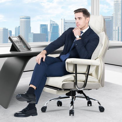 naspaluro Chaise Bureau Ergonomique à Hauteur Réglable,Fauteuil de Bureau avec Repose-Pieds Télescopique,Lombaire&Appui,Soutien Lombaire,Dossier Inclinable,PU Cuir