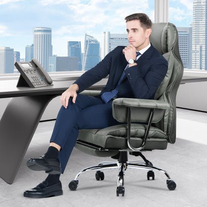 naspaluro Chaise Bureau Ergonomique à Hauteur Réglable,Fauteuil de Bureau avec Repose-Pieds Télescopique,Lombaire&Appui,Soutien Lombaire,Dossier Inclinable,PU Cuir