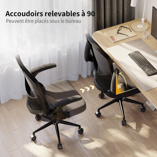 naspaluro Chaise de Bureau, Chaise de Bureau Ergonomique avec Accoudoirs Rabattables à 90°, Soutien Lombaire Unique, Revêtement en Maille Respirante, Siège Pivotant à 360° avec Fonction Swing