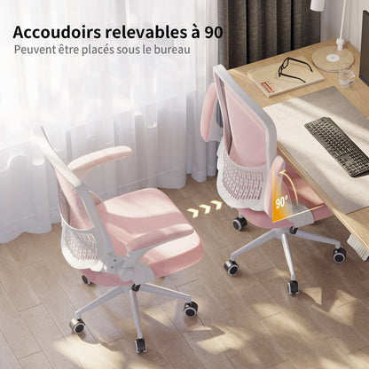 naspaluro Chaise de Bureau, Chaise de Bureau Ergonomique avec Accoudoirs Rabattables à 90°, Soutien Lombaire Unique, Revêtement en Maille Respirante, Siège Pivotant à 360° avec Fonction Swing
