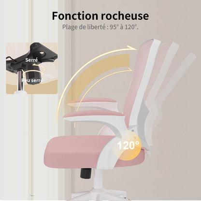 naspaluro Chaise de Bureau, Chaise de Bureau Ergonomique avec Accoudoirs Rabattables à 90°, Soutien Lombaire Unique, Revêtement en Maille Respirante, Siège Pivotant à 360° avec Fonction Swing