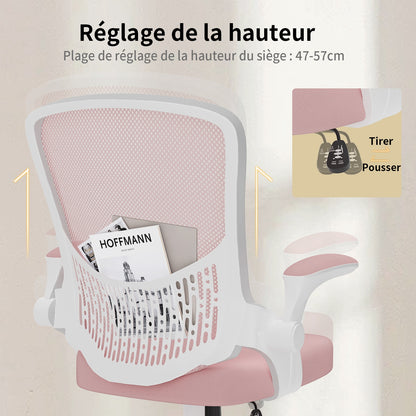 naspaluro Chaise de Bureau, Chaise de Bureau Ergonomique avec Accoudoirs Rabattables à 90°, Soutien Lombaire Unique, Revêtement en Maille Respirante, Siège Pivotant à 360° avec Fonction Swing