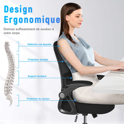 naspaluro Chaise Bureau avec Accoudoir Réglable, Fauteuil Ergonomique en Maille Respirante avec Soutien Lombaire, Dossier Inclinable et Hauteur Réglable, Roulette Pivotant à 360°