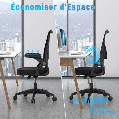 naspaluro Chaise Bureau avec Accoudoir Réglable, Fauteuil Ergonomique en Maille Respirante avec Soutien Lombaire, Dossier Inclinable et Hauteur Réglable, Roulette Pivotant à 360°